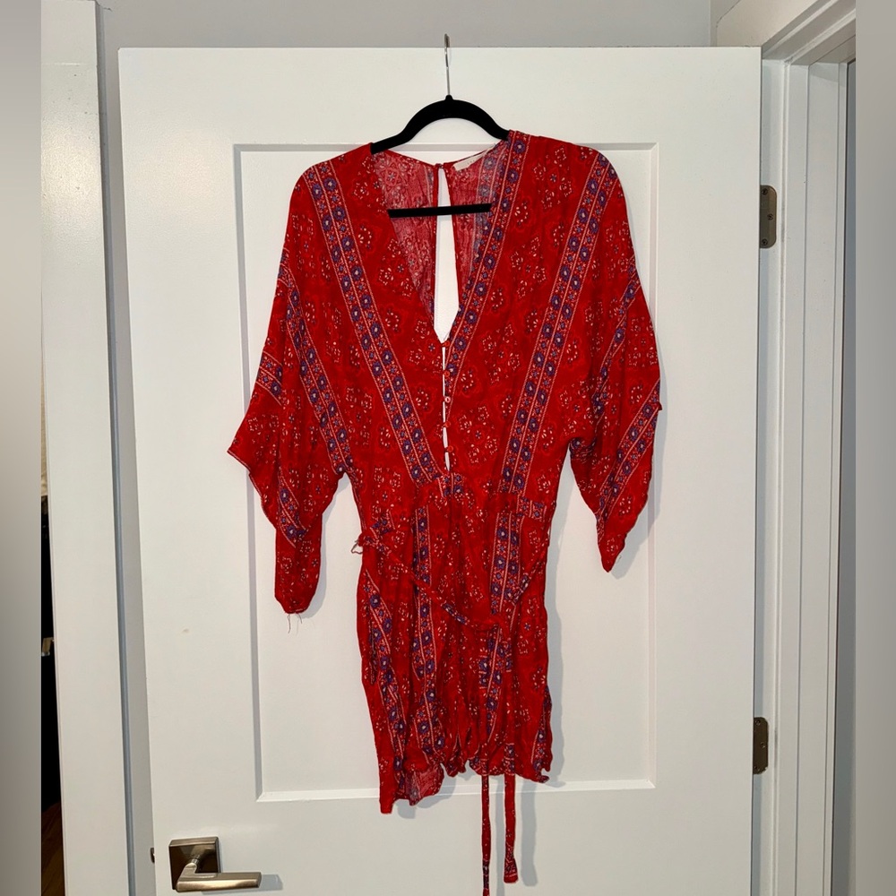 Lush Red and Blue Patterned Dress
